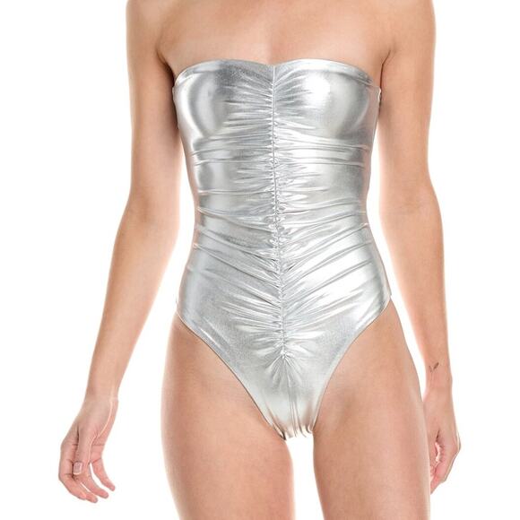 WeWoreWhat Women's Metallic Ruched One-Piece Swimsuit XXS NWT - Picture 1 of 5